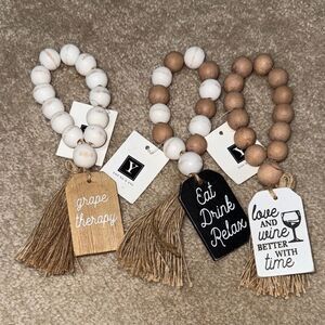 Wooden Bead Wine Charms with Tassels